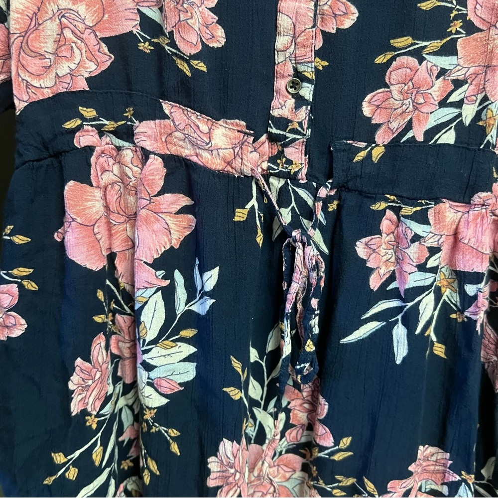 Billabong Navy Floral Dress with Pink and Cream Accents 3/4 Sleeve - Picture 4 of 8